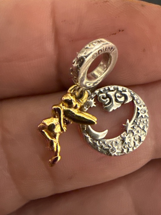 Disney Jewelry - Disney Gold Tinker Bell with Silver Starry Moon Charm Pendant